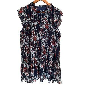 Kohl's Floral Print Dress Knee-Length Dress Tie Neck‎ Ruffled Cap Sleeve XL NWT